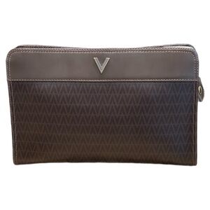 Mario Valentino Brown Clutch with V Emblem